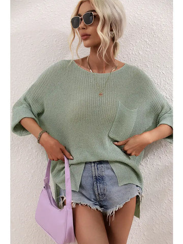 Color Block Strappy Shoulder Sweater
