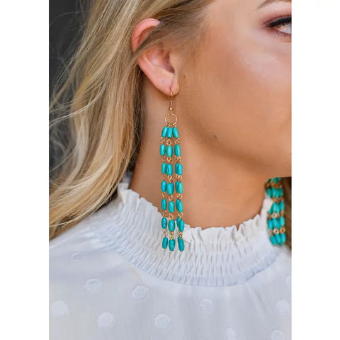 Gold Turquoise 5 Stone drop Post Earring