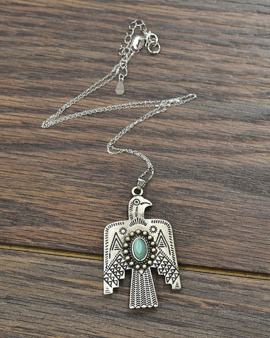 Sterling Silver Chain Necklace with Natural Turquoise Thunderbird Pendant