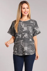 Camo Print Basic Tee - Black