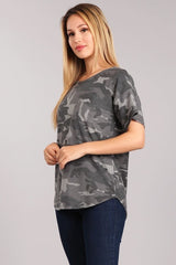 Camo Print Basic Tee - Black